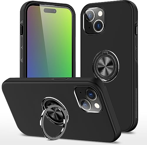 Yarxiawin Étui pour iPhone 15 avec Anneau Support (Noir) | Cool Armor Housse pour iPhone 15 Coque Antichoc Élégant Esthétique Silicone Mine Case pour Femmes et Hommes