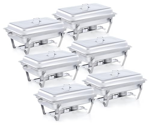 Wilprep Lot de 6 Chafing Dish 9L Chauffe-Plats en Acier Inoxydable Buffets Chauffants pour Maison Restaurants Fêtes Mariages Pique-Niques