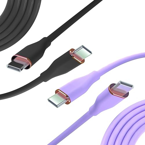 Nolhel Cavo USB Type-C Ricarica Rapida 60w, Set di 2 Cavi USB C USB C da 1m Colorati in Silicone Resistente, Cavetto Cellulare Tipo C Compatibile con Macbook e Smartphone (Nero+Lilla, 1 m)
