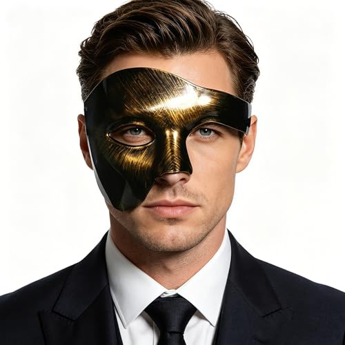 Oidea Masquerade Mask for Men: Solid Color Half Face Phantom Of The Opera Mask Halloween Cosplay Costume Prom Ball Venetian Mardi Gras Party Masks Vintage Gold