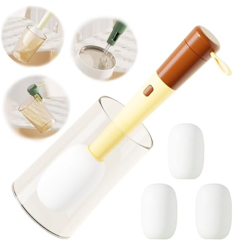 GCFTIFF 3 in 1 Multipurpose Bottle Cleaning Brush, 3 Pieces Replacement Heads and 1 Piece Multipurpose Brushes, Cup and Grout Cleaning Tools, Water Bottle Cleaning Brush (Yellow-Brown)
