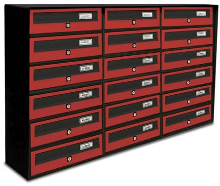 ALUBOX Slim Buzones Comunitarios 18 Compartimentos 75x116x30 cm de Chapa Galvanizada y Aluminio Buzón Exterior Comunitario con Sistema Antirrobo y Resistencia al Agua (Antracita Y Rojo)