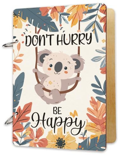 SUPERDANT Wooden Loose Leaf Binder Koala Animal Greeting Card Postcard Photo Album Cover Don't Hurry Be Happy Birthday Calendar Keeper Book Holder Organizer Flower Card Keepsake NO BINDER RINGS