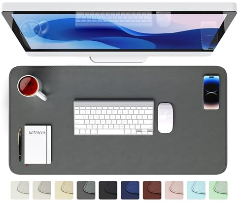 GOMIN Schreibtischunterlage 80x40cm, PU Leder Mauspad, Rutschfeste & Wasserdichte Schreibtisch Unterlage für Büro & Home Office, Schreibunterlage Abwischbar idealer Tischschutz, Dunkelgrau