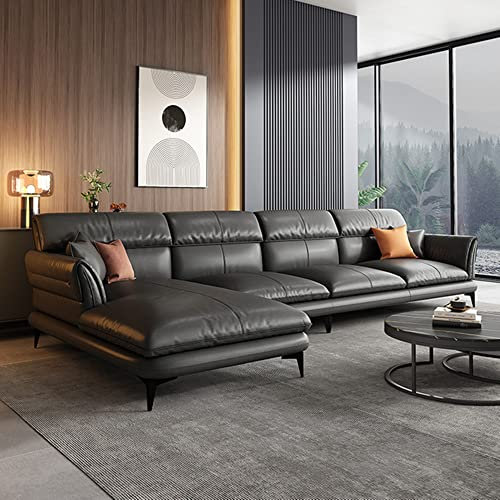 Moderne Ledersofa Couch, Blau Honorable L-Form Sofa mit Chaiselongue für Wohnzimmer, werkzeuglose Montage, 3-Sitzer Ecksofa-Bett
