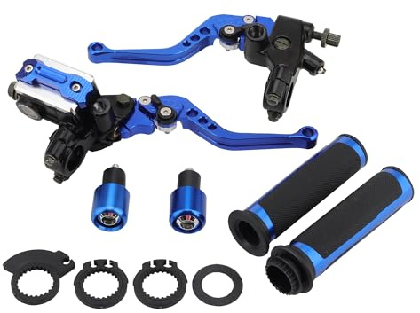 WOOSTAR 22mm Standard 7/8 CNC Adjustable Brake Clutch Master Cylinder Lever Set with Twist Throttle Handle Grips Replacement for Majesty T3 T5 T6 Motorcycle Dirt Pit Bike Scooter ATV Blue