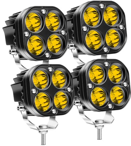 RIGIDON 4 st LED-arbetsstrålkastare, 3 tum 40 W spot LED arbetsljus 12 V 24 V, vattentät spotlight dimljus för 4x4 bil traktor terrängfordon lastbil ATV UTV SUV båt, 3000K gul