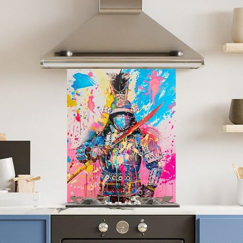 Toughened 6mm Glass Kitchen Splashback 60 x 75cm Colourful War - Polished Edge Heat Resistant Back Splash for Cookers Hob