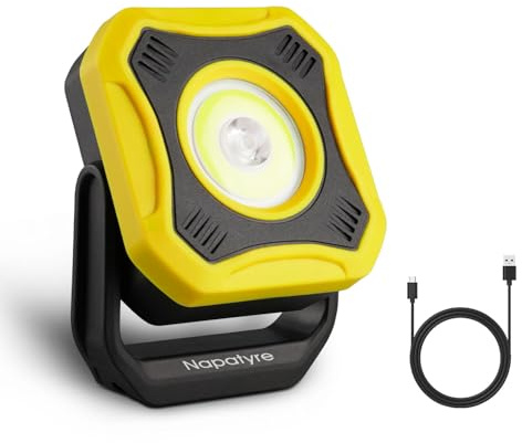 Napatyre LED Arbeitsleuchte Werkstattlampe,1000 Lumen Super Hell Baustrahler Akku mit Magnet und 180° Drehbar, Campinglampe Tragbar, 4 Lichtmodi LED Strahler Akku für Garage Werkstatt Camping Notfälle