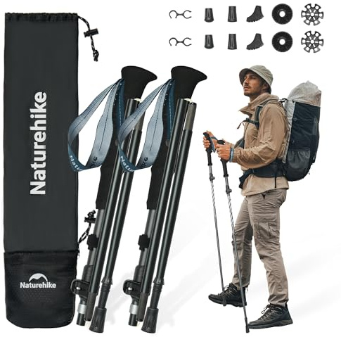 Naturehike vandringspinnar 7075 aluminium vandringsstavar ultralätta vikbara 115–135 cm promenadkäppar för kvinnor och män vandring/camping/berg