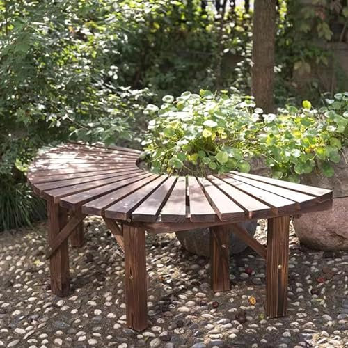YQCXG Halbrunde Naturbaumbänke für draußen, Ruhebank aus karbonisiertem Holz, Lounge-Sitzstuhl für Rasen/Garten/Park, einfach zu montieren