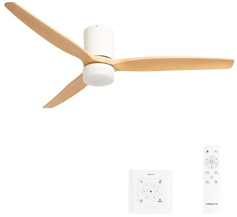 CREATE / WINDCALM L/Deckenventilator ABS mit Beleuchtung Weiß Hellesholzflügel-Optik mit Wandschalter und Fernbedienung / 40W, Ø152cm, 3 Lichttemperaturen, Sommer-Winterbetrieb