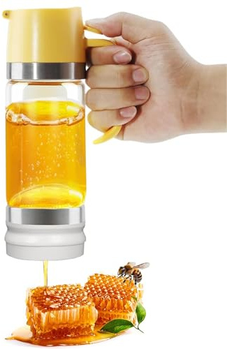 Honungsdispenser, 350 ml honungsglas, honungsburk honungsburkar sirap dispenser glas för te, honungskruka med handtag, livsmedelskvalitet klart glas push drip-glas för honung, sirap sylt, kaffe, te