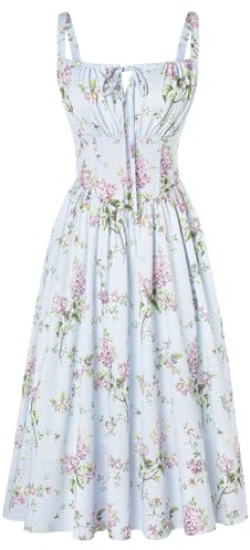 SCARLET DARKNESS Women Summer Dresses Casual Floral Beach Sundress A-Line Sleeveless Spaghetti Strap Victorian Milkmaid Corset Dress