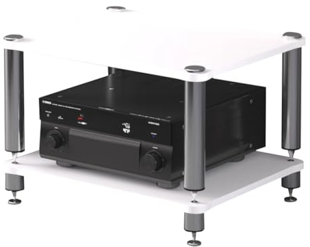 Easnuroz Meuble Audio HIFI Support Pour Tourne-disques HIFI 2/3/4 Étages HiFi Racks And Stands Audio Rack Cabinet AV Shelf TV Table Pour Ampli/Table Tournante/Sky Box/Printer(blanc,60*48*38cm(2Tier))