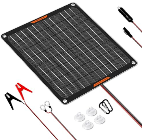 MHPOWOS Solar-Batterie-Ladegerät 10W, 12V Solar-Panel | Auto-Batterie-Wartungsgerät Portable Waterproof Power Solar Trickle Charger für Auto Boot Automotive mit Alligator-Clip