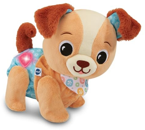 VTech Baby Walk & Wag Puppy, English | Press the light-up heart to make the soft puppy walk, talk and play phrases and music. Ages 9-36 months