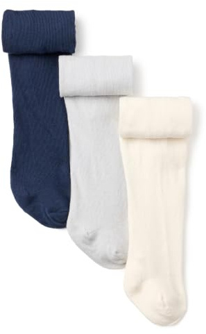Amazon Essentials Baby Girls' Tights, Ivory/Charcoal/Navy, 6-12 Months