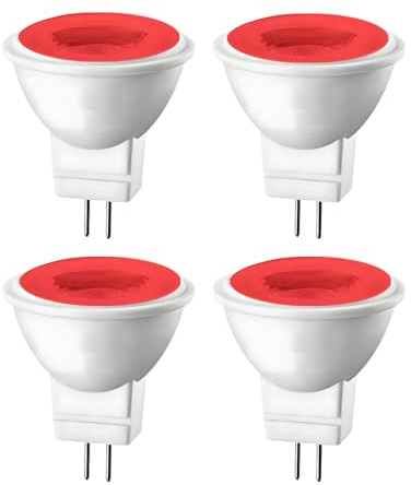 LIDESENMO 4-Pack AC DC 12V LED MR11 Light Bulb 3 Watt G4/GU4/GZ4 Bi-Pin Base 1.4in LED Spot Track Accent Light Lamp Landscape Lights Courtyard Flood Path Paver Lighting Bulbs (Red)