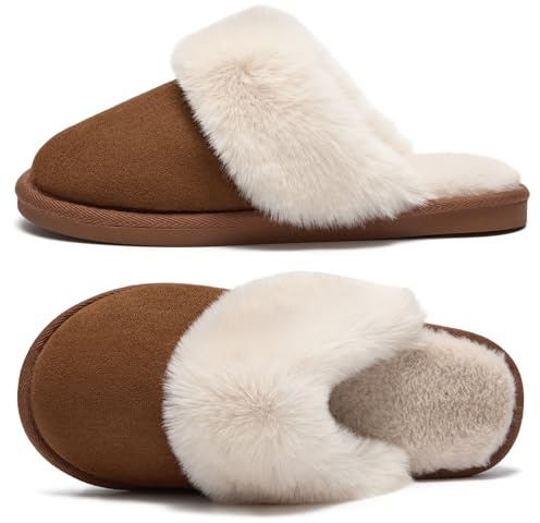 Donpapa Zapatillas de Casa para Mujer Hombre Antideslizante Fur Pantuflas Cálido Invierno Calienta Interior y Exterior YS Cedro Quemado 290 EU40.5-42
