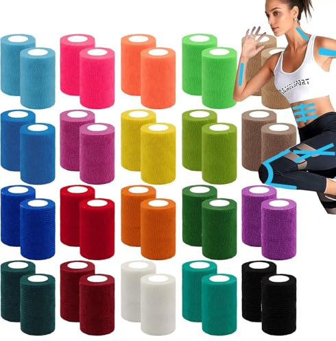 40 Rollen Selbstklebender Verband,7,5cmx4,5m Haftbandage,Elastische Selbsthaftende Verband,Cohesive Bandage, Geeignet für Erste Hilfe,Sportler Handgelenk,Fingerpflaster,Vet Wrap Katze Hund (20 Farben)