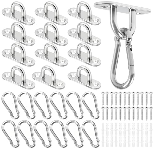 Seconero 72 Piezas Ganchos de Techo, Acero Inoxidabl Placa de Ojo, M5 Anclaje Pared con ojal Ganchos de Techo con Hebillas de Seguridad para Hormigón y Madera Yoga, Columpio, Saco de Boxeo