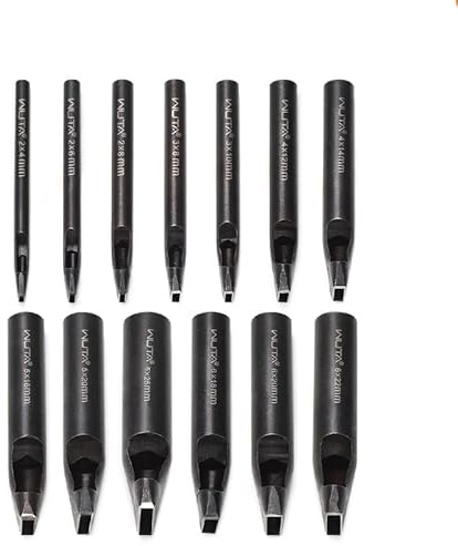 WUTA Kohlenstoffstahl Lochstanzer,13 Stück Rechteck Locheisen Set für DIY Lederarbeiten, Gürtel, Taschen, Lochstanzer Leder