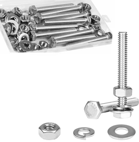 10 Sets M8x50m Motorcycle Bolts Set, M8x1.25 Hex Nuts and Bolts Sets with Washers Stainless Steel Machine Screws Assorted, Fully Threaded Metric Hexagon Head Right Hand External Hex Drive 50mm Bolts