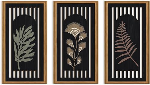 Celestdeco Boho Blatt Motive Abstrakt Schwarz Weiss Wandbild 20x40cmx3