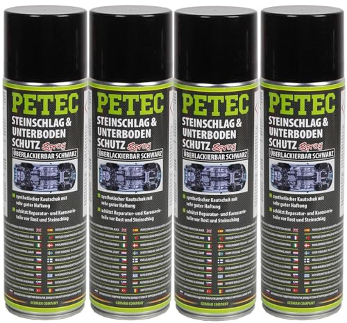 BandelOne enthält 4x500ml PETEC Steinschlag & Unterbodenschutz Kautschuk Schwarz Spray Rostschutz