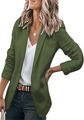 EFOFEI Mujeres Slim Fit Manga Larga Blazer Simple Elegante Outwear Single Breasted Traje Botón Formal Traje Chaqueta Ejército Verde XXL