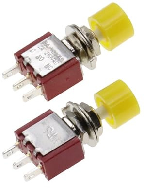 5 interruptores pulsadores de 3 pines C-NO-NC de 6 mm, pequeños, de retorno automático, momentáneos, encendido (ON), 2 A, 250 V CA/5 A, 120 V CA(Yellow)