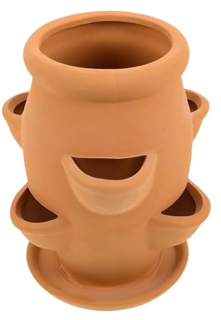Macetero para fresas de barro, apilable, maceta de jardín escalonada, maceta vertical con bandeja de drenaje para balcón, patio, patio exterior, jardín, accesorios de paisajismo