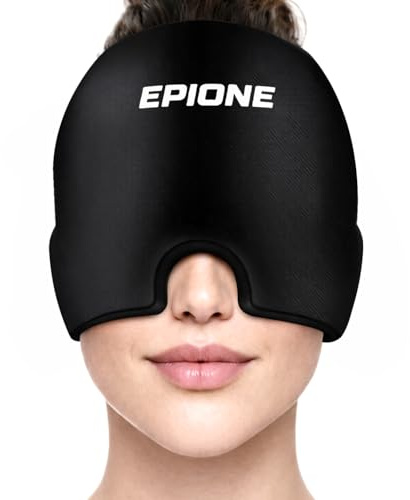 Epione Bonnet de soulagement de la migraine – Boston Tech Pack de gel rafraîchissant à 360° pour maux de tête, migraines et douleurs sinusales, poche de glace réutilisable avec housse de compression