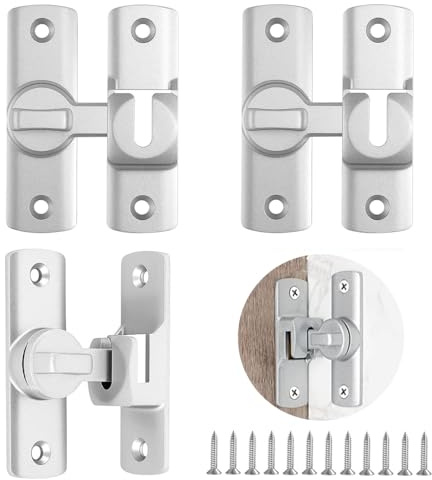 MINGBOLIN 3 Pièces Verrou Porte Coulissante,Loquet Porte Coulissante Verrou de Porte Coulissante 90/180 ° Verrou Baie Coulissante Fermeture Porte Serrure Porte Coulissante (12 vis,Argenté)