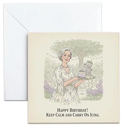 Birthday Card for Women – Funny Vintage Design with Cake & Keep Calm Quote – Happy Celebration Greeting for Friend Mum Sister Her – Retro Humour Gifts for Baker