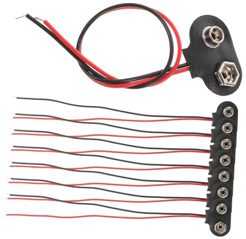 MUELODSIC 50 Pezzi Connettori per Batteria 9V Tipo T Cavo di Piombo 6 CM Clip Portacavo in Pelle PU e Ferro Connettore Elettrico per Progetti Fai da Te e Dispositivi Elettronici