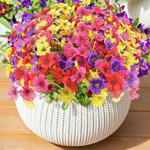 XIANNVXI 16 Bundles Outdoor Artificial Flowers Plants,UV Resistant,4 Colour | Decorative Small Fake Faux Artificial Silk Spring Flowers for Outdoor Outside,Garden,Farmhouse,Porch,Patio,Pot,Window Box