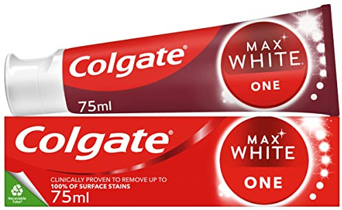Colgate Max White One Toothpaste 75ml - teeth whitening toothpaste - clinically proven formula - removes up to 100% of surface stains - contains whitening accelerators - 1 shade whiter in 1 week