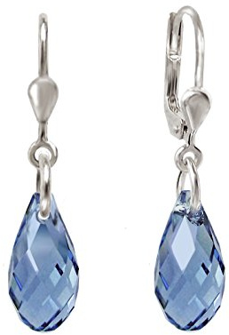 Schöner-SD Ohrringe 925 Silber mit kleinen Briolett Tropfen Kristallen