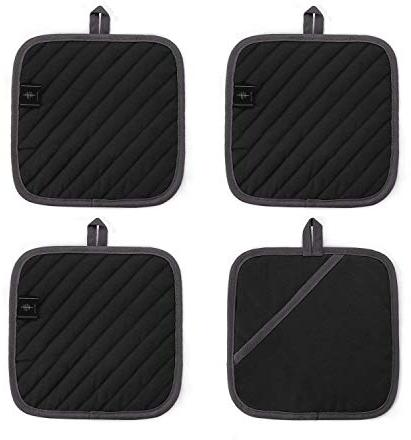 BONTHEE 20CM Topflappen rutschfest haltbar zum Kochen Backen Küchenutensilien - Schwarz - 4 Stück