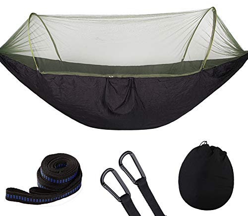 DAIHAN Jungle Hamac avec moustiquaire, Portable Cordon extérieur Mosquito Barre de Couchage Hamac Lit Double Vert à Suspendre Lit pour Le Camping et la randonnée Noir M