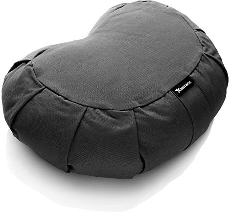 BODYMATE Halfmoon Meditation Cushion/Yoga Pillow - 42cm long 30cm wide and 15cm high - Removable washable 100% Cotton Cover - Inner cotton bag filled with buckwheat husks