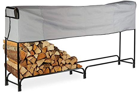 Relaxdays 10026087_962 Etagère de cheminée, très Large, avec Housse, Support de bûches en métal, HlP 122 x 245 x 40 cm, Noire, Acier, Polyester