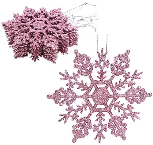Christmas Concepts® Packung mit 12-10 cm Glitter Schneeflocke zum Aufhängen - Weihnachtsschmuck… (Baby Pink)