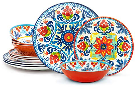 Zak Designs Service de table en mélamine 12 pièces pour 4 personnes, médaillon (chaud)