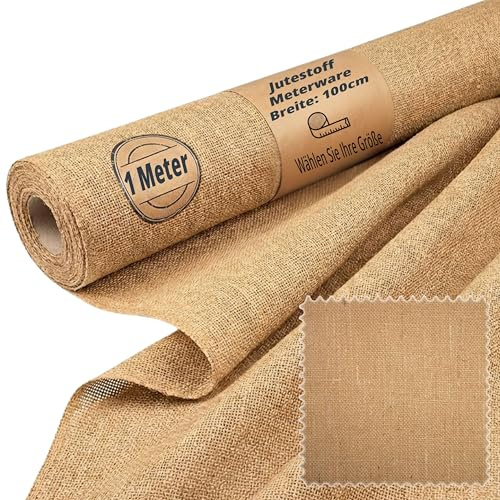 Heiro Jutestoff Meterware, Sackleinen 420g/m², 100cm breit - sehr feine und schwere Ausführung - Jutestoff natur zum Nähen, Basteln oder als Winterschutz für Pflanzen