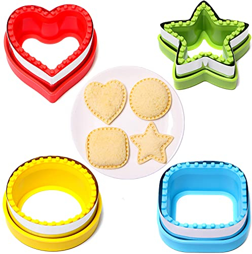 BakingWorld Cortador de sándwich y sellador, juego de 4 moldes para hacer panqueques y sándwiches, cortadores de galletas para niños, caja Bento, forma cuadrada de corazón redondo, forma cuadrada,