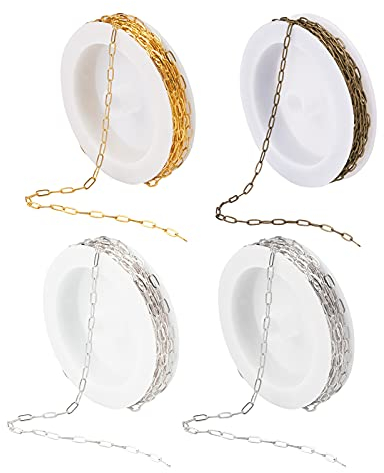 Craftdady 4 Rollen Büroklammer-Ketten, ovale Kreuz-Kabelkette mit Spule, 4 Farben, gelötete Kette für Heimwerker, Frauen, Schmuck, Halsketten, Armbänder