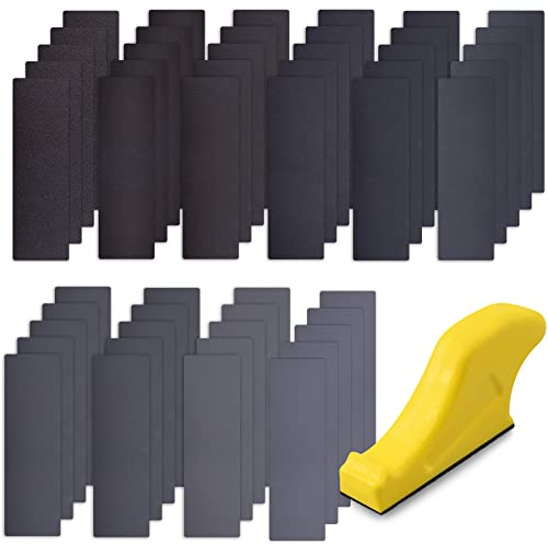 SIQUK 50 Stück Schleifpapier mit Schleifblöcken, Körnung 120/180/240/320/400/800/1000/1200/2000/3000 Schleifblätter für Schleifen